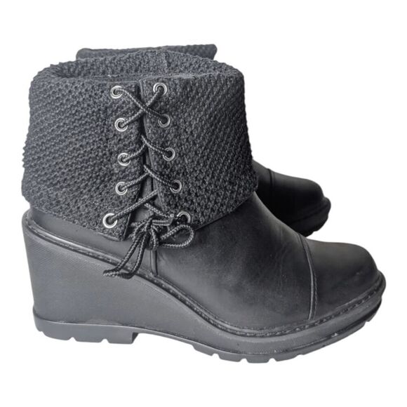 TIMBERLAND Kelli's Black Leather Fold Down Wedge Boot Size 8.5 - Picture 3 of 9